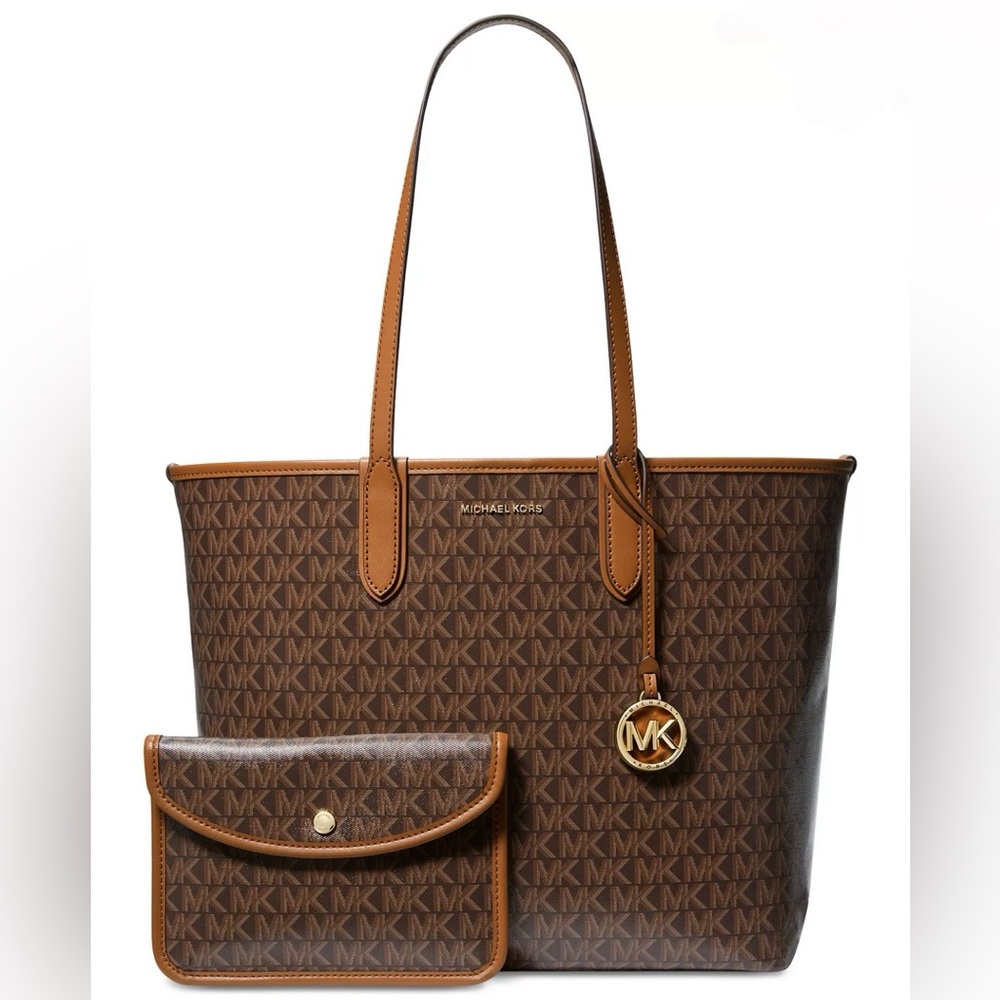 Michael Kors Logo Eliza Tote - Large East West Snap - Brown/Acorn - Picture 4 of 4